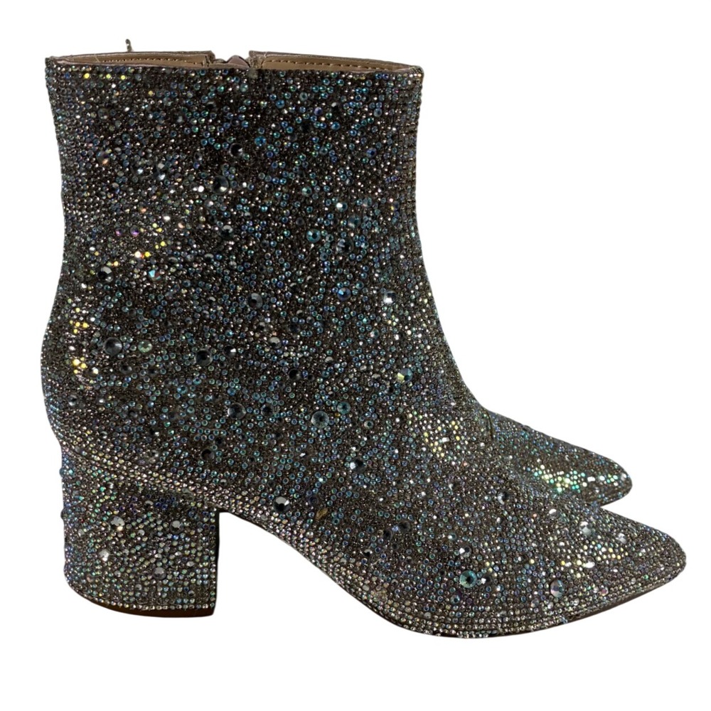 Betsey Johnson SB-Kyla Rhinestone Ankle Boots Grey Glass Stone Block Heel 6.5M - Picture 2 of 8